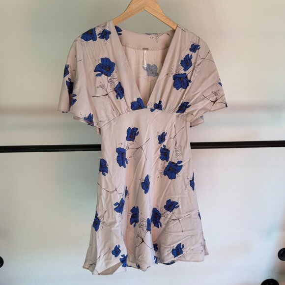 Free People Dresses & Skirts - Free People Cream & Blue Floral Melanie Draped Floral Mini Dress